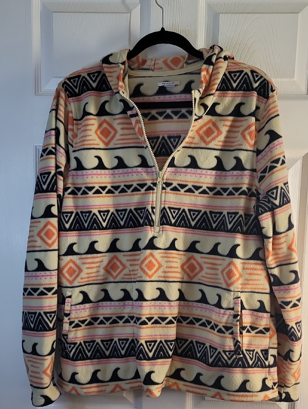 O'Neill Cream, Black, Orange & Pink Patterned Half-Zip Fleece Hoodie